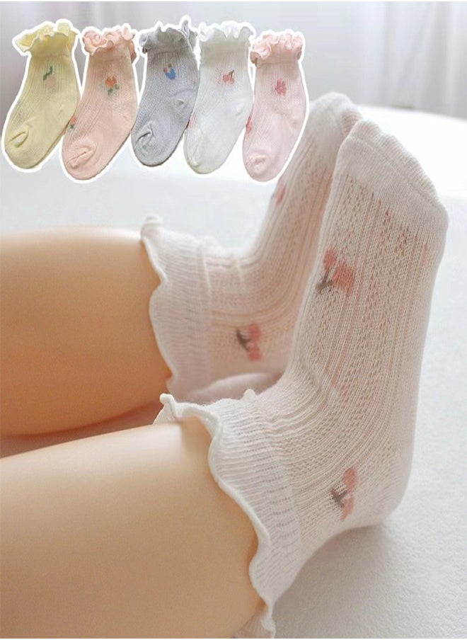Socks - 5 Pairs Of Baby Girls Socks Toddler Ruffle Socks Girls Ruffle Dress Socks Baby Non-Slip Socks Sweet Fishnet Socks - Image 1
