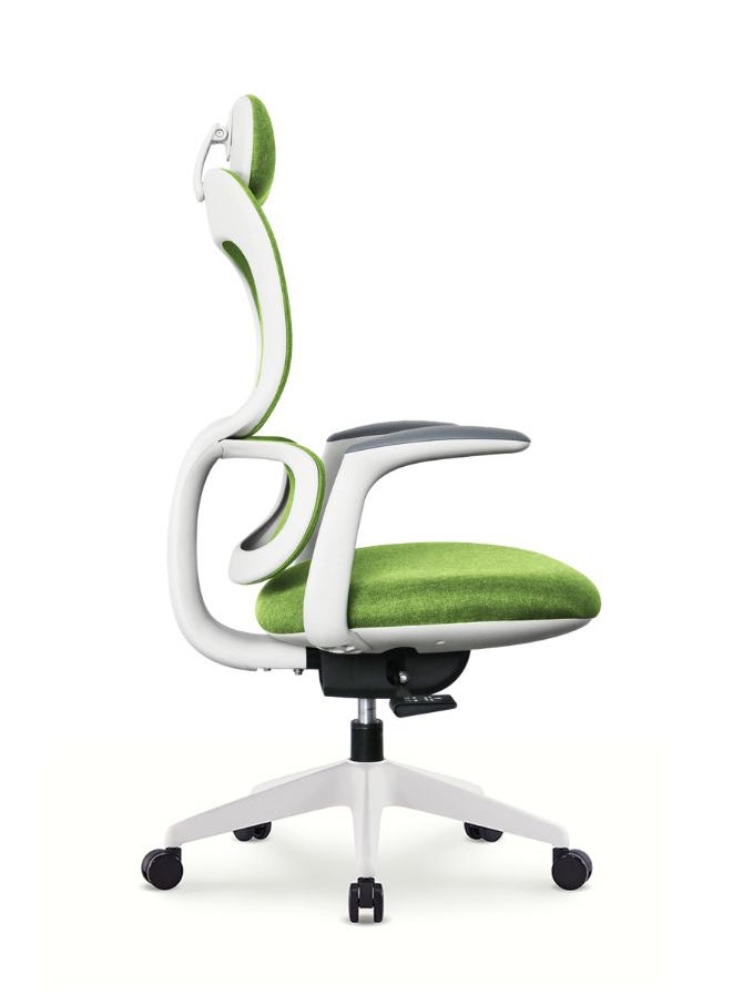 Modern Executive Ergonimic Office Chair With Headrest, White Frame for Office, Home and Shops, Green