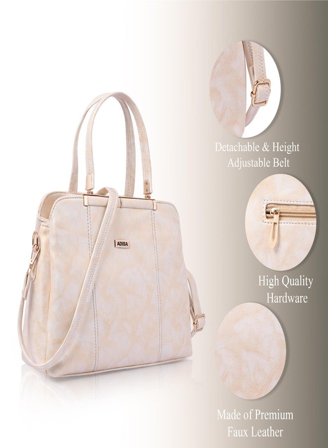 ADISA two tone handbag 3 compartments shoulder bag for women and girls with sling belt (AD4084-CRE) - Image 3