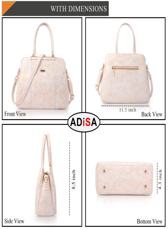 ADISA two tone handbag 3 compartments shoulder bag for women and girls with sling belt (AD4084-CRE) - Image 2