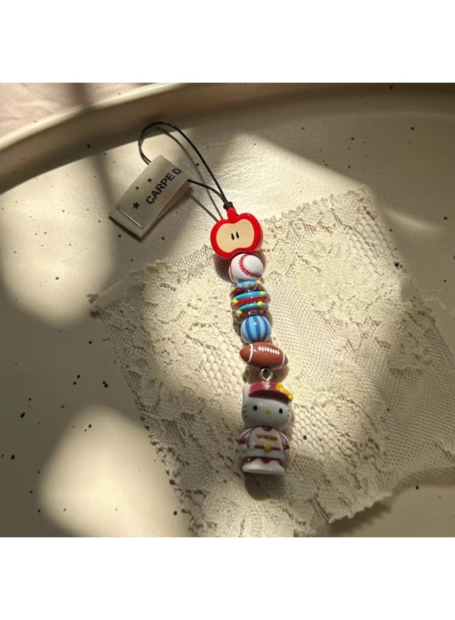 Cartoon Doll Pendant Country Edition Mobile Phone Chain All-match Mobile Phone Pendant Birthday Gift CCD Camera Small Lanyard-Specification:Blue Skirt Football Kt - Image 5