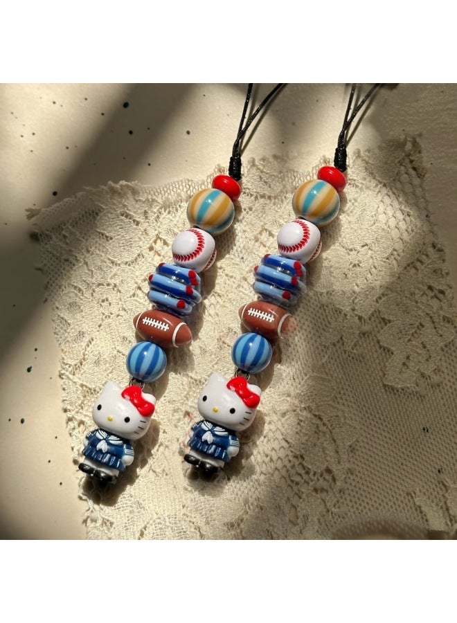 Cartoon Doll Pendant Country Edition Mobile Phone Chain All-match Mobile Phone Pendant Birthday Gift CCD Camera Small Lanyard-Specification:Blue Skirt Football Kt - Image 3