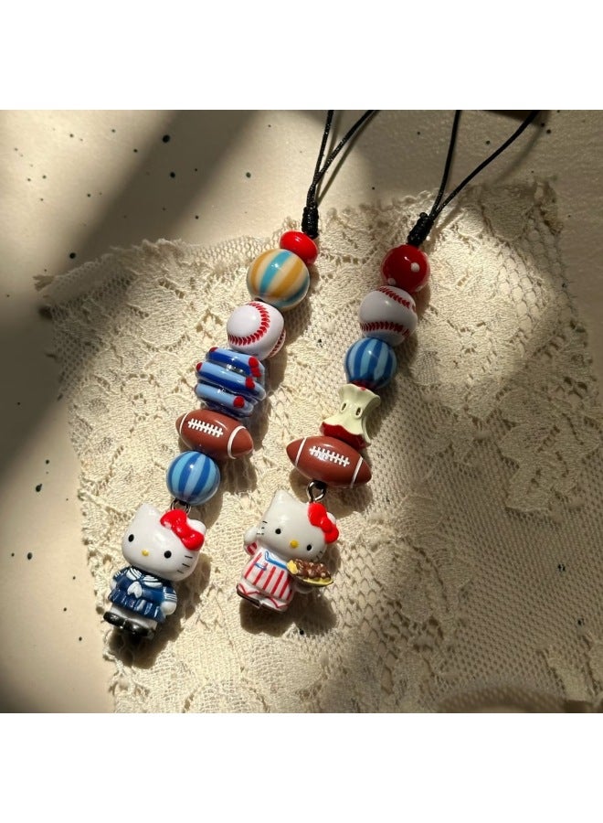 Cartoon Doll Pendant Country Edition Mobile Phone Chain All-match Mobile Phone Pendant Birthday Gift CCD Camera Small Lanyard-Specification:Blue Skirt Football Kt - Image 2