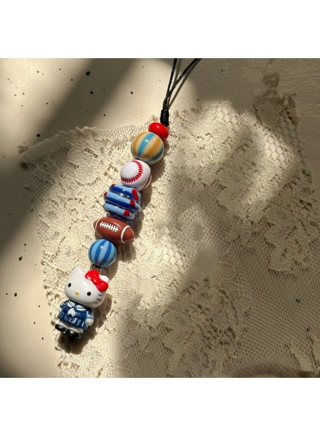 Cartoon Doll Pendant Country Edition Mobile Phone Chain All-match Mobile Phone Pendant Birthday Gift CCD Camera Small Lanyard-Specification:Blue Skirt Football Kt - Image 1
