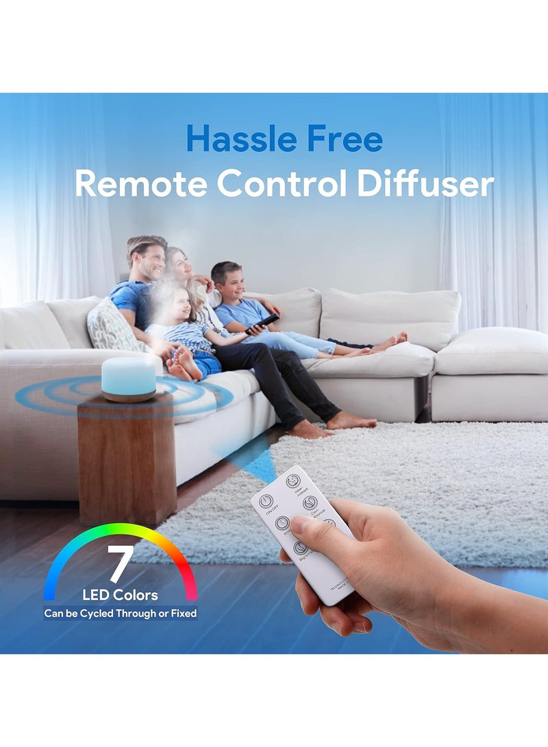 ASAKUKI Diffuser with Remote Control, 5 in 1 Ultrasonic Aromatherapy Fragrant Oil Humidifier Vaporizer, Timer and Auto-Off Switch Brown - Image 5