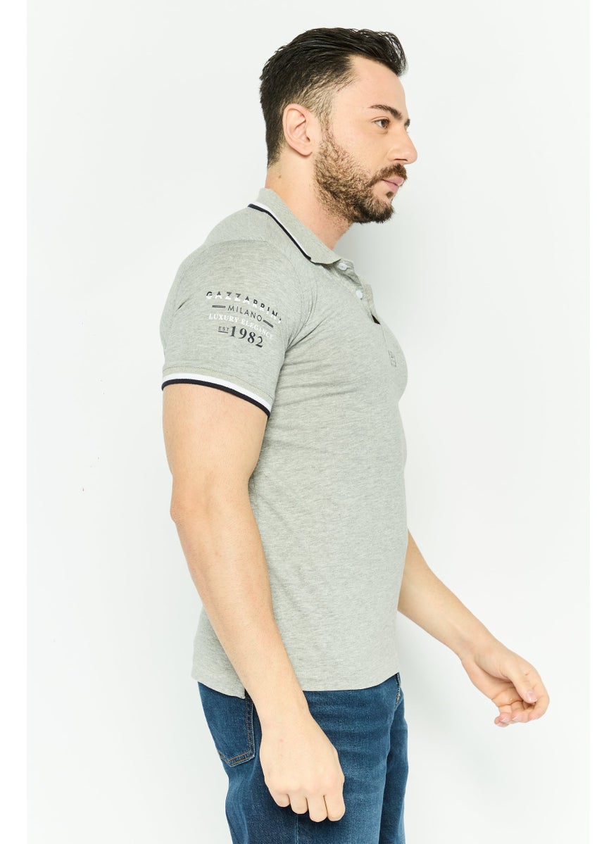 Gazzarrini Men Regular Fit Brand Logo Short Sleeves Polo Shirt, Grey  - Image 3