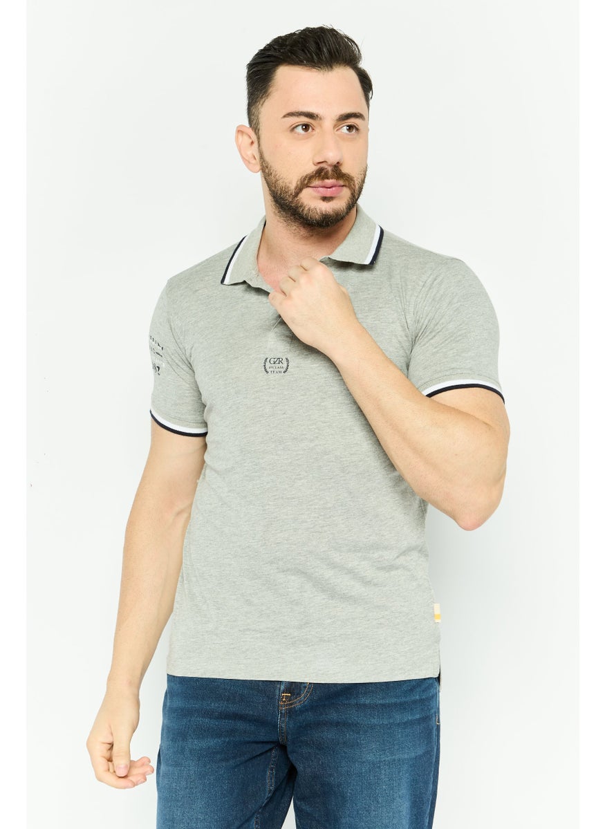 Gazzarrini Men Regular Fit Brand Logo Short Sleeves Polo Shirt, Grey  - Image 1