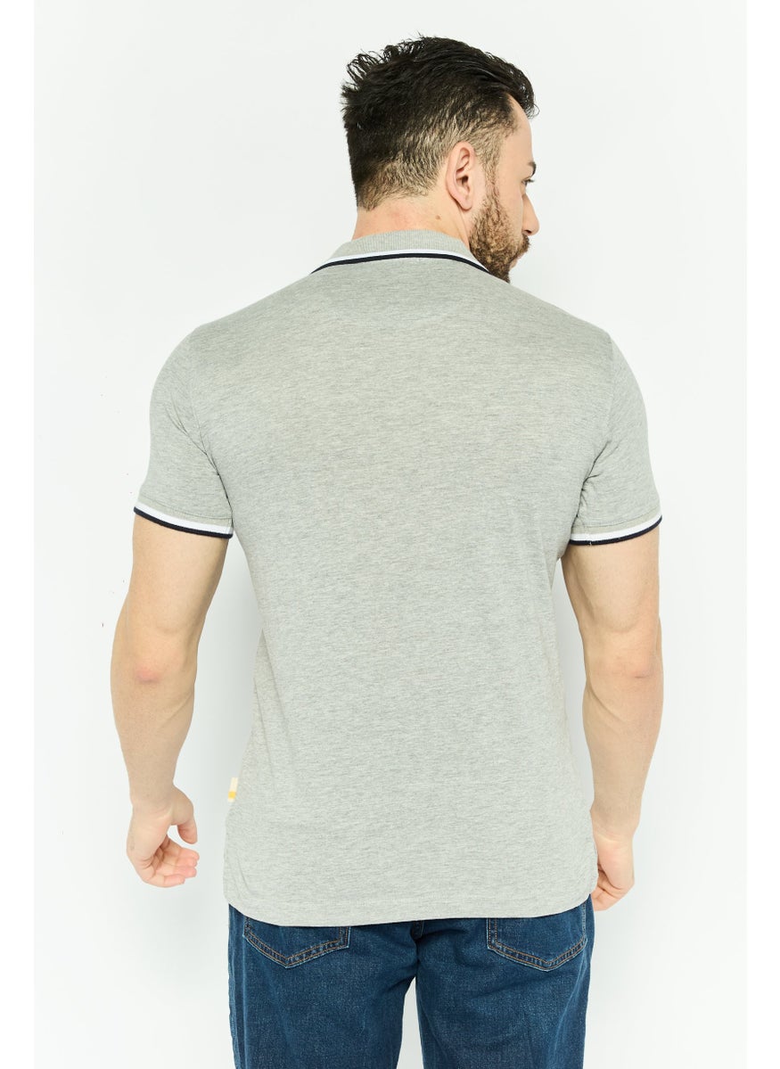 Gazzarrini Men Regular Fit Brand Logo Short Sleeves Polo Shirt, Grey  - Image 4