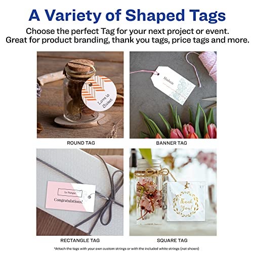 Avery Round Tags, Sure Feed Technology, 2" Diameter, Matte White, Strings Included, 120 Total, Print-to-The-Edge, Laser/Inkjet Printable (80512) - Image 3