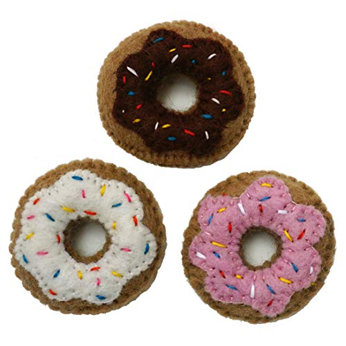 Mokoboho Set of 3 Mini Donut Toys for Cats and Kittens 100 Wool Felt Handmade in Nepal - Image 1