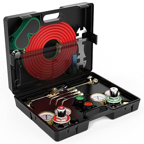 TOOLIOM Oxygen & Acetylene Torch Kit, Gas Cutting Welding Torch Set Welder Tools with Regulator Gauges Nozzles Hose - Image 2