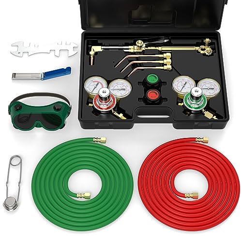 TOOLIOM Oxygen & Acetylene Torch Kit, Gas Cutting Welding Torch Set Welder Tools with Regulator Gauges Nozzles Hose - Image 1