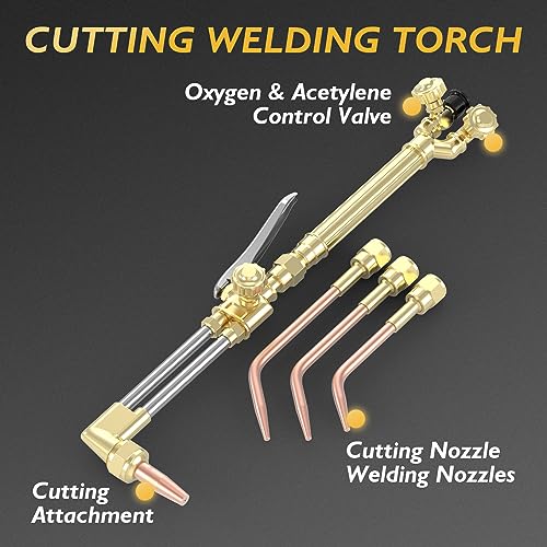 TOOLIOM Oxygen & Acetylene Torch Kit, Gas Cutting Welding Torch Set Welder Tools with Regulator Gauges Nozzles Hose - Image 4