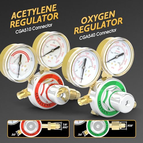 TOOLIOM Oxygen & Acetylene Torch Kit, Gas Cutting Welding Torch Set Welder Tools with Regulator Gauges Nozzles Hose - Image 3