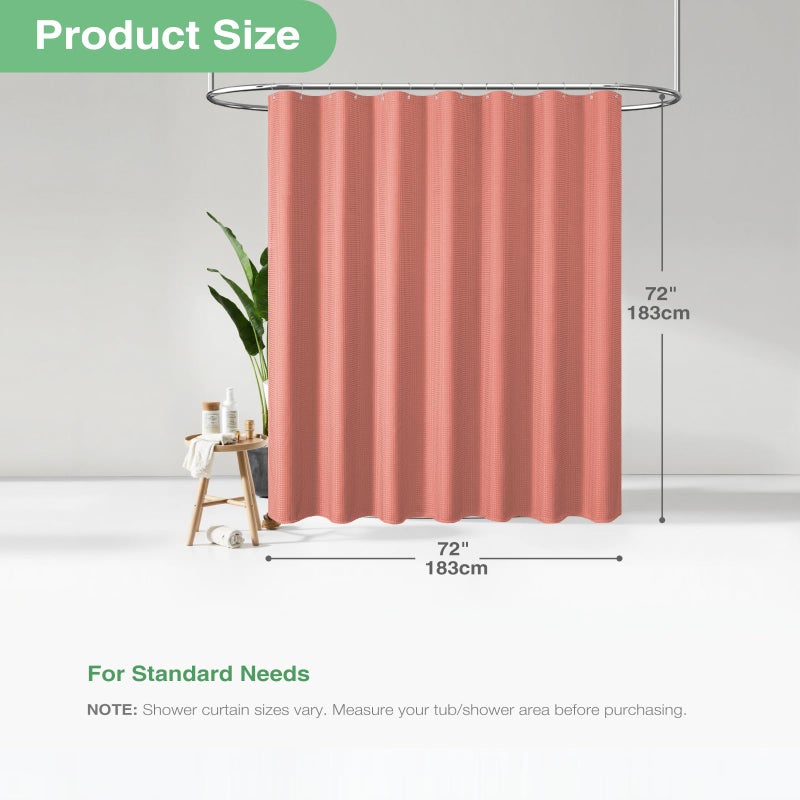 Dynamene Coral Fabric Shower Curtain - Waffle Weave Textured Heavy Duty Cloth Shower Curtains for Bathroom, 256GSM Hotel Luxury Weighted Bath Curtain Set with 12 Hooks,72x72, Coral - Image 4
