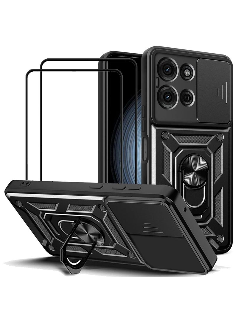 [1+2 Sets] For Motorola Moto G75 Case & Screen Protector Slide Camera Cover with Magnetic Car Mount 2 Pieces Tempered Glass Screen Protector - Image 1