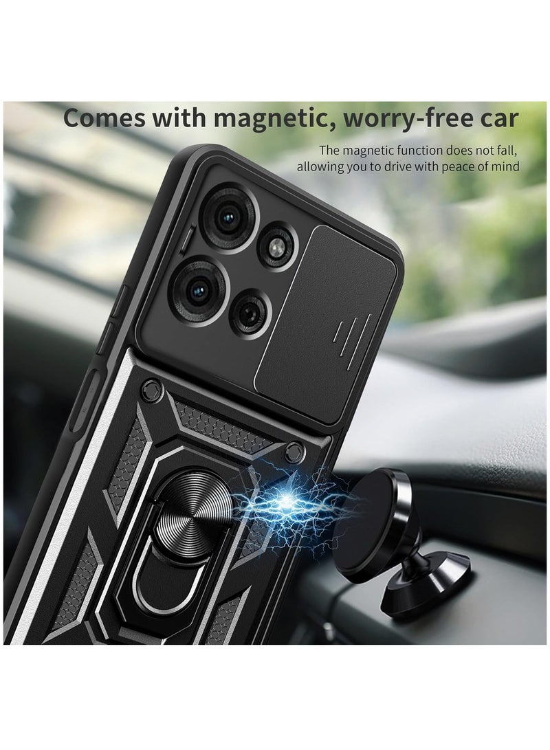 [1+2 Sets] For Motorola Moto G75 Case & Screen Protector Slide Camera Cover with Magnetic Car Mount 2 Pieces Tempered Glass Screen Protector - Image 2