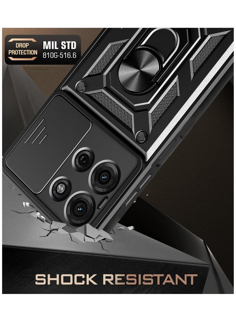 [1+2 Sets] For Motorola Moto G75 Case & Screen Protector Slide Camera Cover with Magnetic Car Mount 2 Pieces Tempered Glass Screen Protector - Image 3