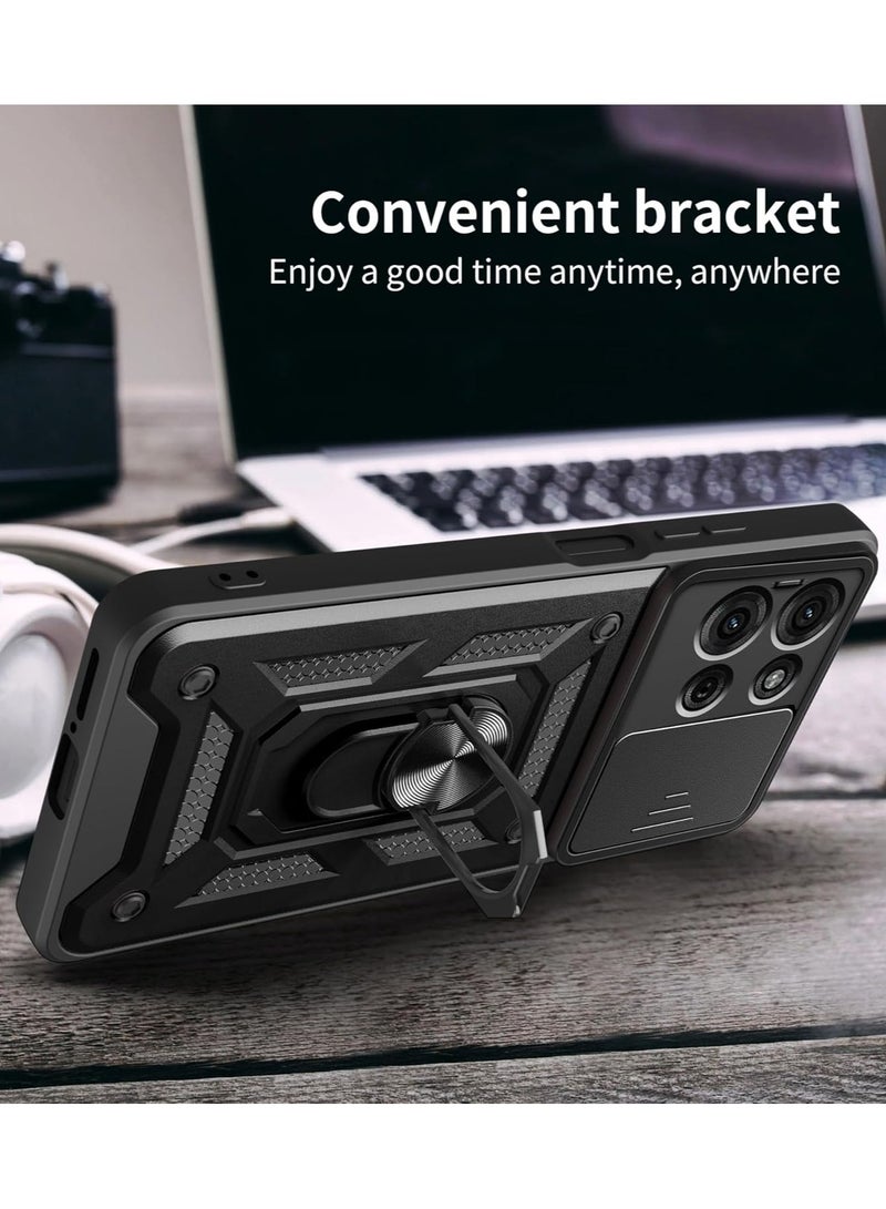 [1+2 Sets] For Motorola Moto G75 Case & Screen Protector Slide Camera Cover with Magnetic Car Mount 2 Pieces Tempered Glass Screen Protector - Image 4