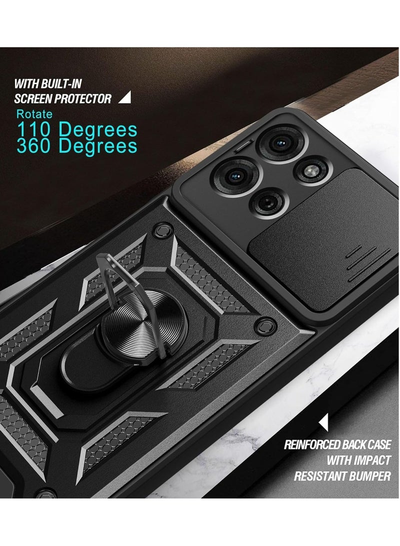 [1+2 Sets] For Motorola Moto G75 Case & Screen Protector Slide Camera Cover with Magnetic Car Mount 2 Pieces Tempered Glass Screen Protector - Image 5