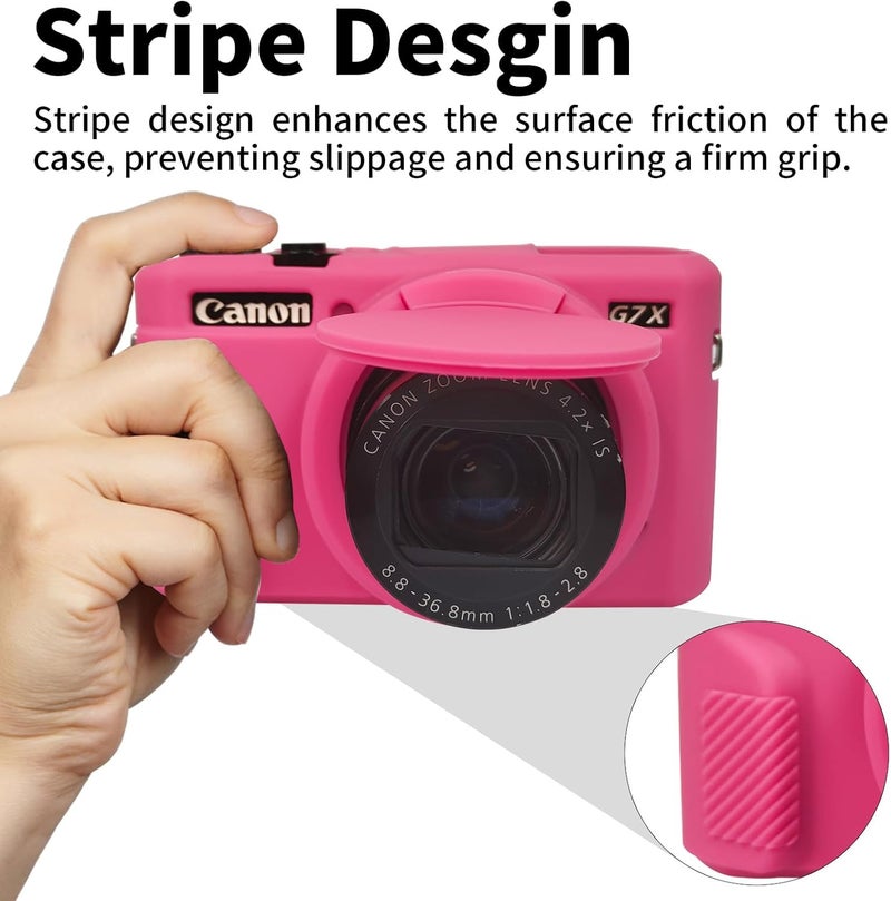 إيزي هود حقيبة G7X2، حقيبة كاميرا لـ Canon G7 X Mark II، غطاء حماية من السيليكون الناعم مع غطاء عدسة قابل للإزالة لكاميرا Powershot G7X Mark II DSLR - وردي - Image 3