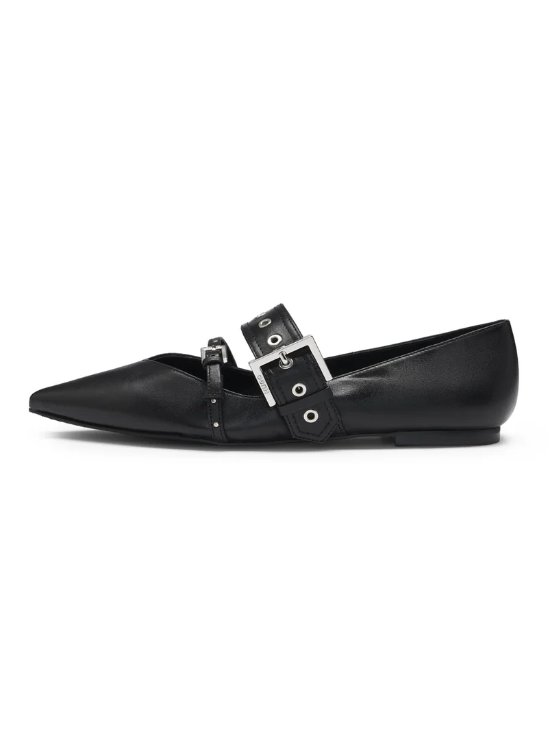 HUGO Nappa-leather ballerina pumps with buckled straps