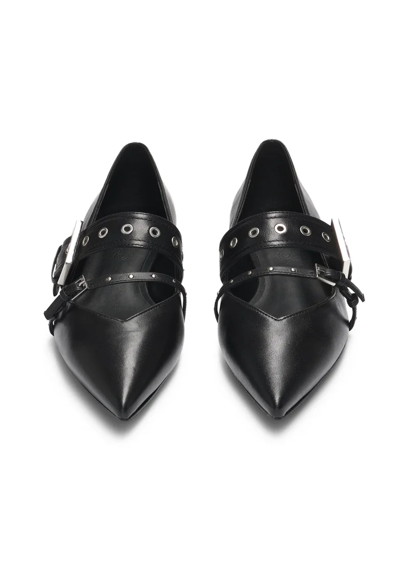 HUGO Nappa-leather ballerina pumps with buckled straps