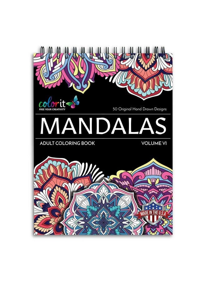 كولور إت كتاب تلوين للبالغين من Mandalas To Color Volume Vi Spiral Bound، 50 تصميمًا من تصميمات ماندالا مع صفحات مثقوبة وغطاء خلفي مقوى ونشاف حبر للفنون والحرف اليدوية للبالغين - Image 1