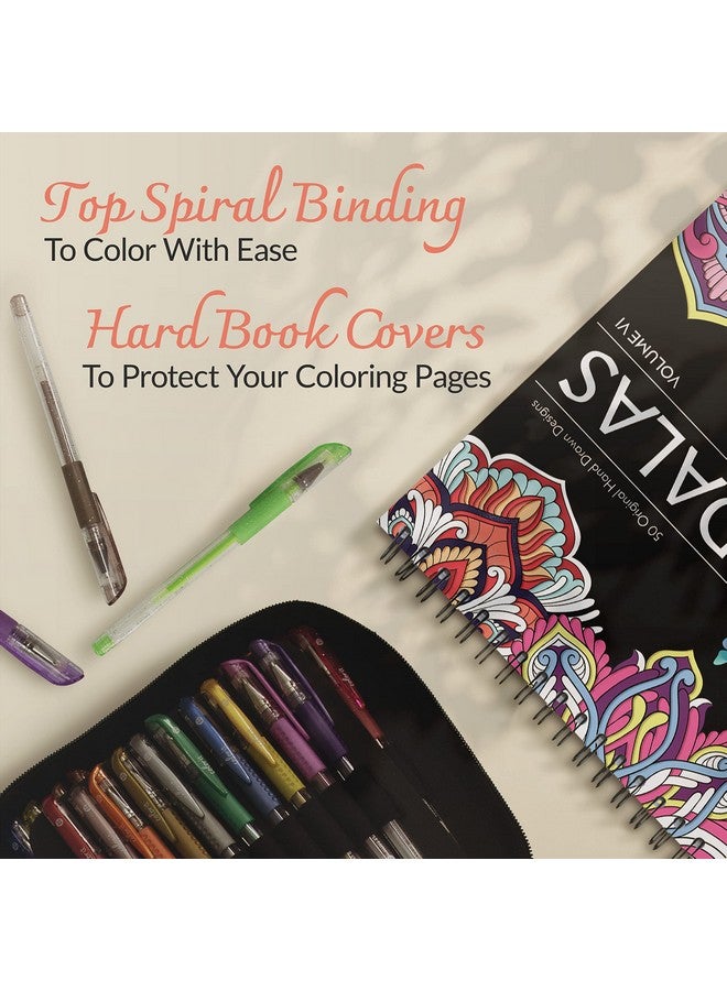 كولور إت كتاب تلوين للبالغين من Mandalas To Color Volume Vi Spiral Bound، 50 تصميمًا من تصميمات ماندالا مع صفحات مثقوبة وغطاء خلفي مقوى ونشاف حبر للفنون والحرف اليدوية للبالغين - Image 4