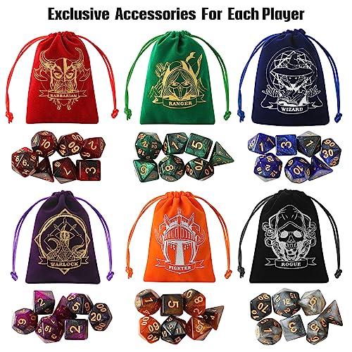 Grajar DD Dice Set with Characters Pattern Dice Pouches 42 Pcs polyhedral dice Set PU Leather and Velvet dice Tray for Dungeons and Dragons DD RPG MTG Table Games Starry Sky - Image 5