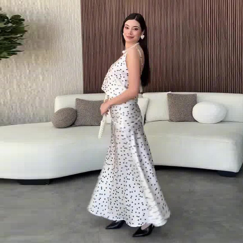 2026 Summer Women'S New Style Slim-Fit Polka Dot Elegant Vacation Style Long Dress - Image 4