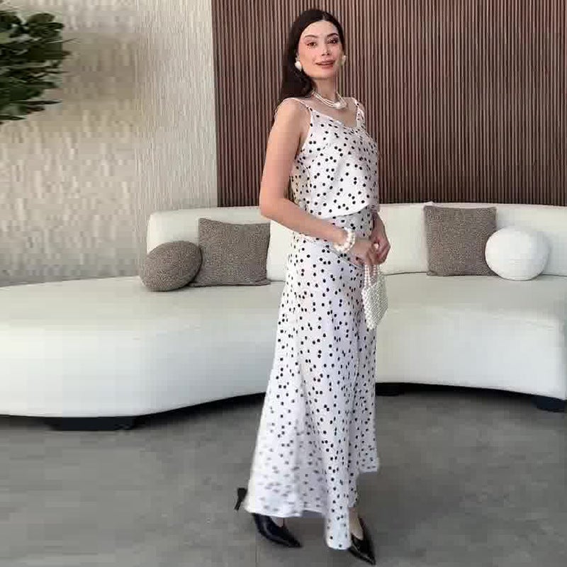 2026 Summer Women'S New Style Slim-Fit Polka Dot Elegant Vacation Style Long Dress - Image 3