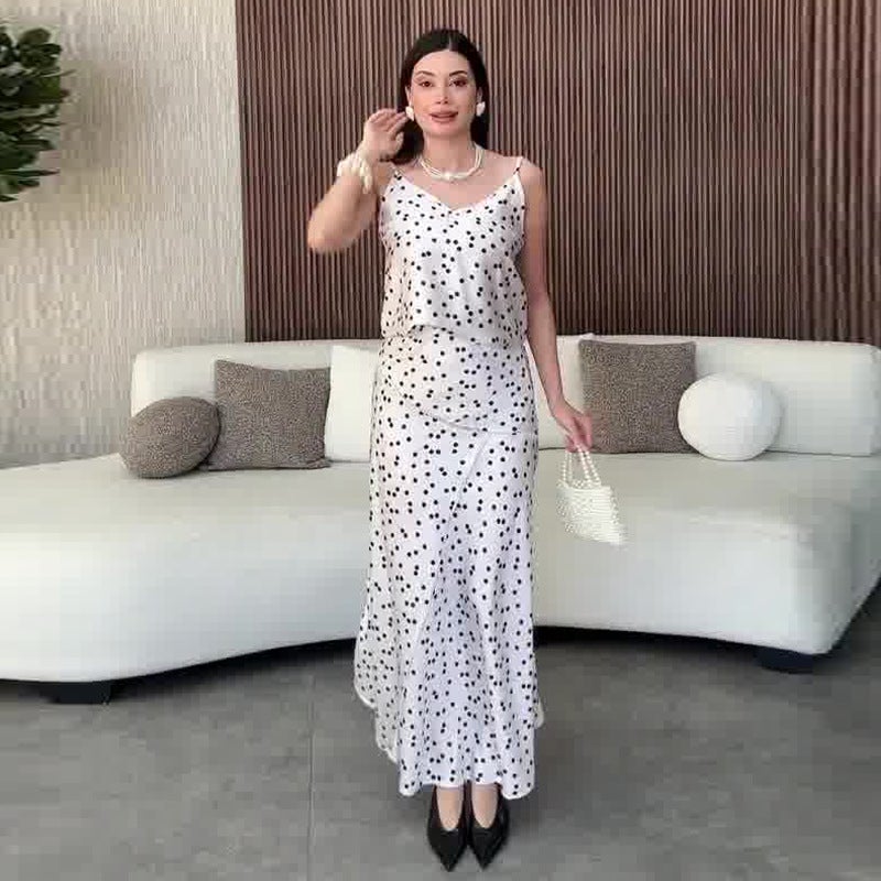 2026 Summer Women'S New Style Slim-Fit Polka Dot Elegant Vacation Style Long Dress - Image 2