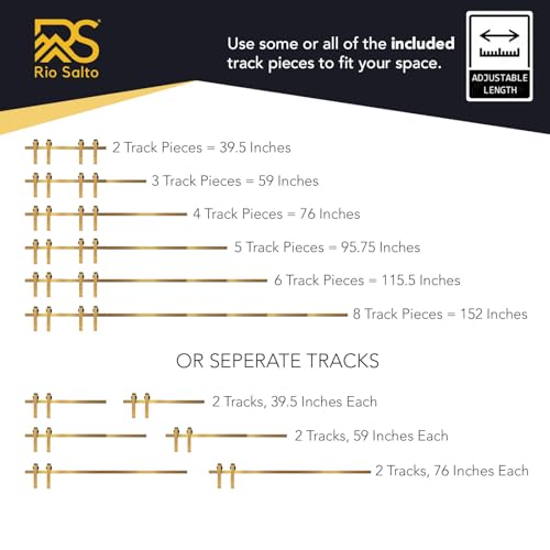 Rio Salto Gold Barn Door Hardware Kit Adjustable Length Sliding Hardware Modern Barn Interior Brushed Brass Panel Hardware Hardware Kit, (2) 6ft Single Door - NO Door - Image 4