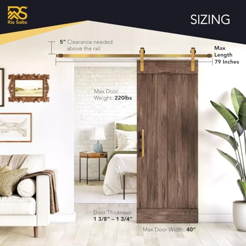 Rio Salto Gold Barn Door Hardware Kit Adjustable Length Sliding Hardware Modern Barn Interior Brushed Brass Panel Hardware Hardware Kit, (2) 6ft Single Door - NO Door - Image 3