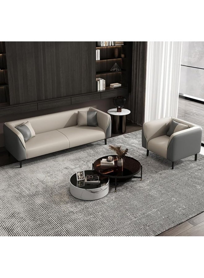 Comfynest Comfynest Contemporary Faux Leather Tuxedo Sofa - Water Resistant Design, Foam Seat Cushions, Beige/Gray  - Image 1