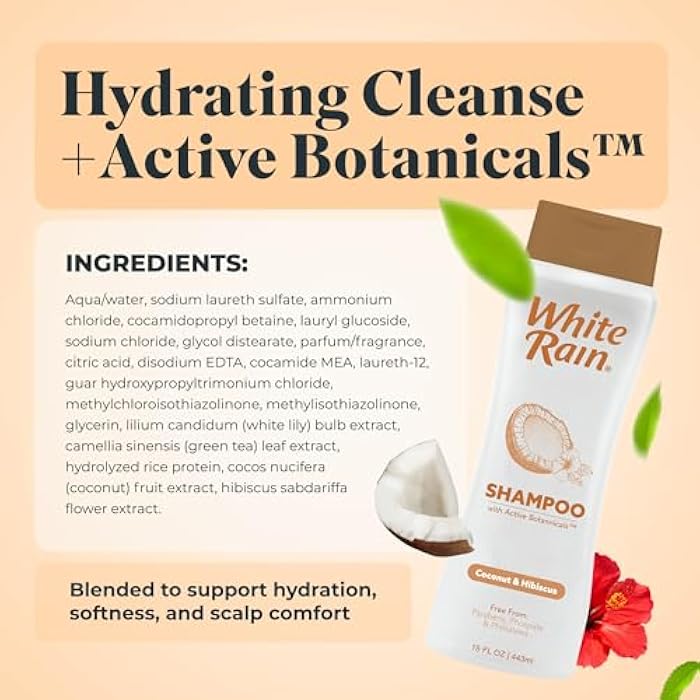 White Rain Moisturizing Shampoo - Coconut & Hibiscus Scent, Pack of 2 (15 fl oz Each), Hydrating Shampoo for Women & Men, Paraben-Free & Cruelty-Free with White Lily, Green Tea & Coconut Extract - Image 4