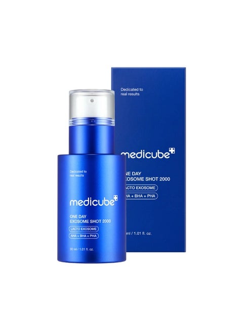 ميديكوب سيروم الوجه زيرو اكسوسوم شوت 2000 جزء في الدقيقة سيروم سائل معزز للبشرة اكسوسوم AHA+BHA+PHAللعناية بالمسام وخلايا الجلد الميتة وملمس البشرة 30 مل
