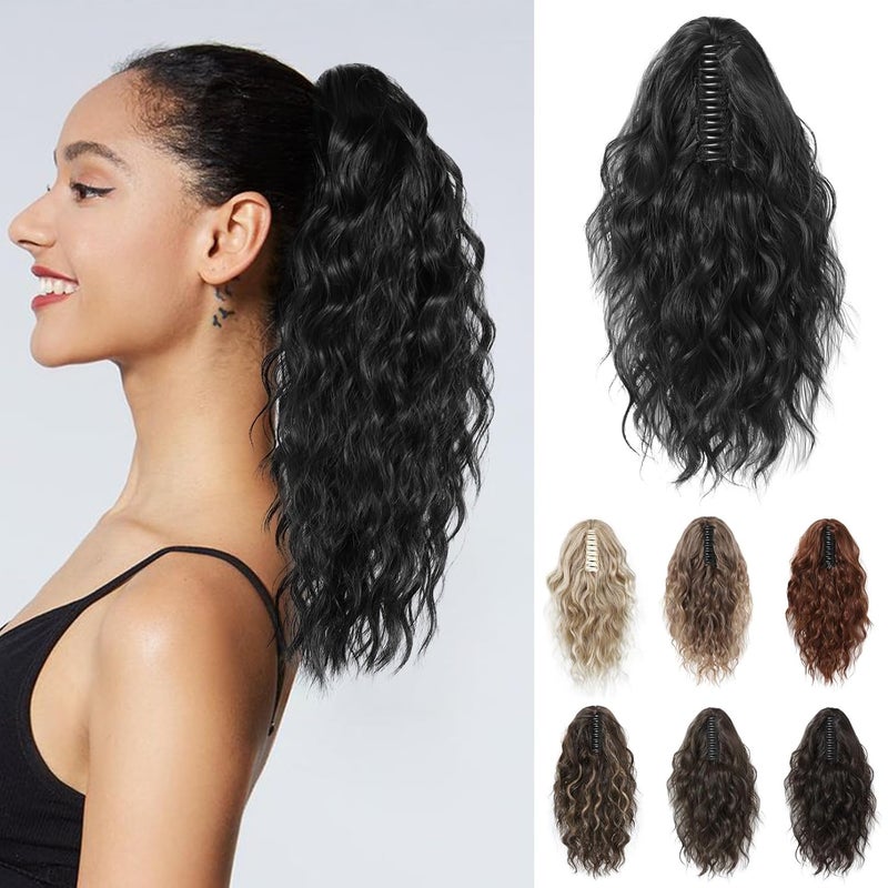 REECHO 14 Ponytail Extension Short Claw Clip on Ponytail Extension Fake Pony Tails Soft Wavy Curly Clip in Hair Extensions Synthetic Hairpiece for Women Daily Party HP002  Black
