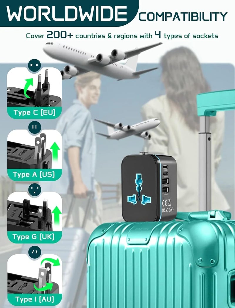 rts 5 in 1 Universal Charger Adapter PD20W, with 2 Type C 2 USB Port Universal Travel Adapter, Travel Essentials 2 USB-C 3.4A Worldwide International Universal Travel Adapter All in one Travel Plug - Image 3
