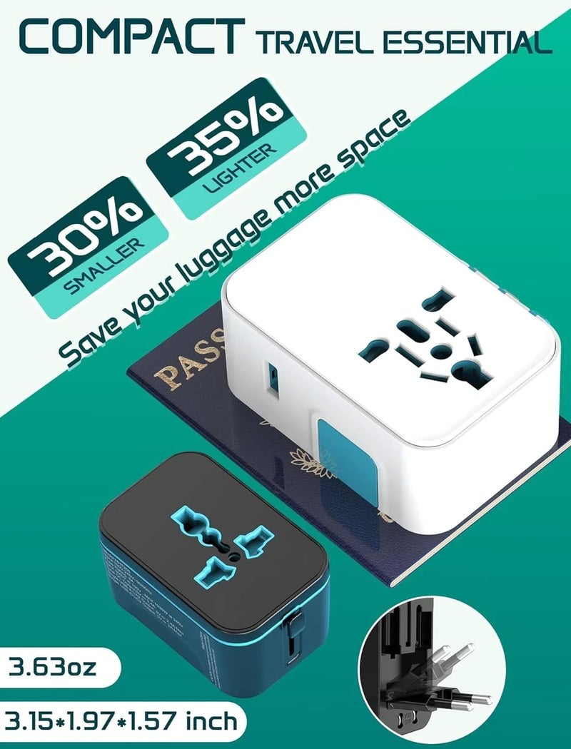 rts 5 in 1 Universal Charger Adapter PD20W, with 2 Type C 2 USB Port Universal Travel Adapter, Travel Essentials 2 USB-C 3.4A Worldwide International Universal Travel Adapter All in one Travel Plug - Image 5