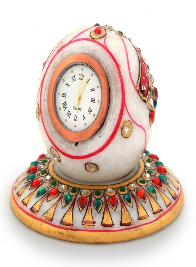 Little India ساعة طاولة دائرية من الرخام مطلية بالذهب من ليتل إنديا (177، أبيض) - Image 1