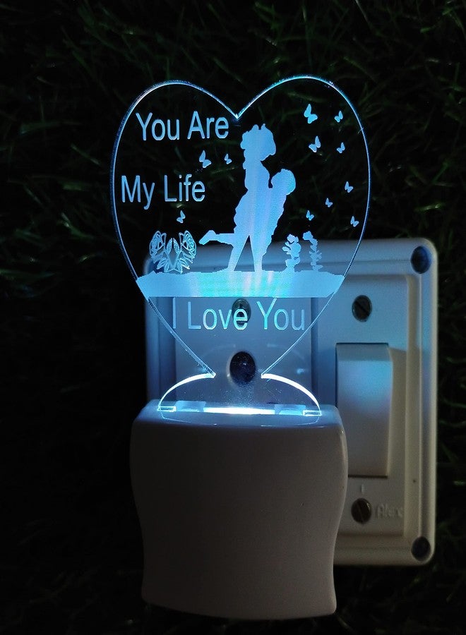 UKANI I Love You Heart 3D Illusion Acrylic Night Lamp, 7 Colors RGB Auto Colour Changing LED Plug and Play Night Light, Office Light, Best Gift - Pack of 1 (SD015,Multicolour, 3 Inch) - Image 1