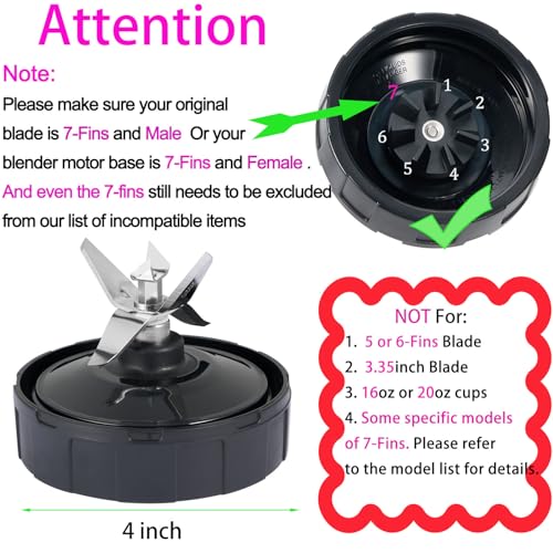 ABTER [New Model] Replacement 7 Fins Male Blade&24oz Blender Cup Compatible For Nutri Ninja Blender [4 Inch Male 7 Fins Blade] - Image 3