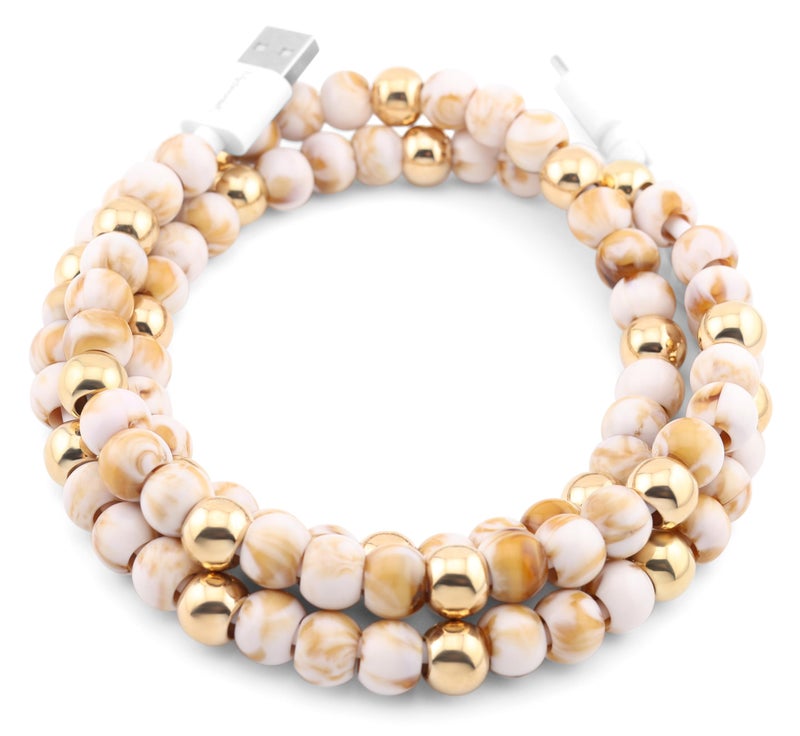 MyfavoriteK Elegant Beaded Phone Charger USB Cable Cute USB-C Charging Cable Colorful 3.3ft Cord for iPhone Smartphones (USB-C to USB-C, Marble & Gold) - Image 2