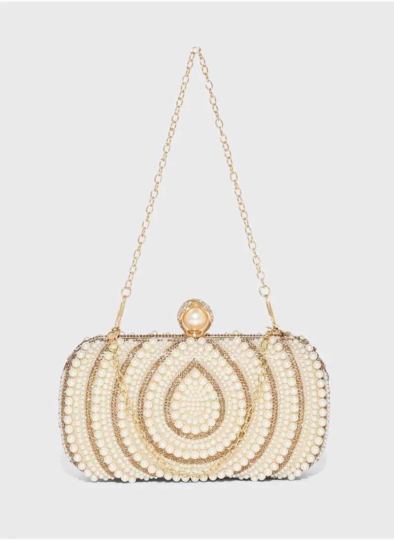 Khizana Pearl Diamante Clutch Bag