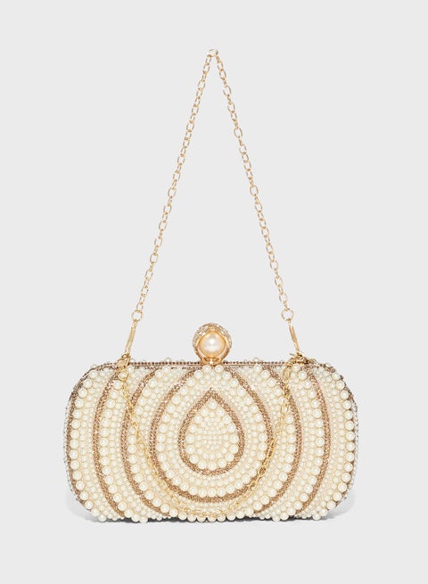 حقيبة يد نسائية مزينة باللؤلؤ والألماس