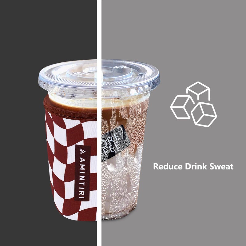 Amintiri 3 Pack Reusable Sleeve for Iced Coffee Cup  Coffee Neoprene Sleeve for Iced&Hot Drinks  Coffee Sleeve Compatible with Starbucks  Dunkin Coffee Cup. (Mocha Checker Board) - Image 2