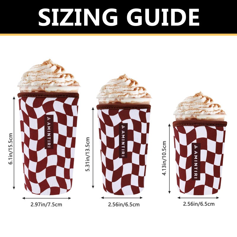 Amintiri 3 Pack Reusable Sleeve for Iced Coffee Cup  Coffee Neoprene Sleeve for Iced&Hot Drinks  Coffee Sleeve Compatible with Starbucks  Dunkin Coffee Cup. (Mocha Checker Board) - Image 3