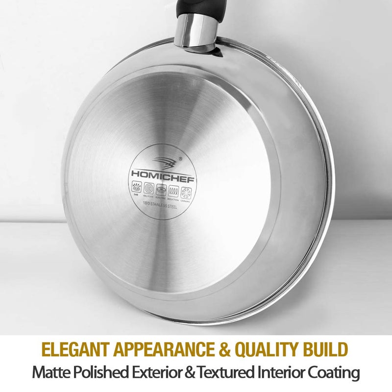 HOMICHEF 11 Inch Nonstick Frying Pan Glass Lid - Nickel Free Stainless Steel Omelet Pan with Vented Lid - 11 Inches Frying Pans Non stick Induction Compatible - Image 5